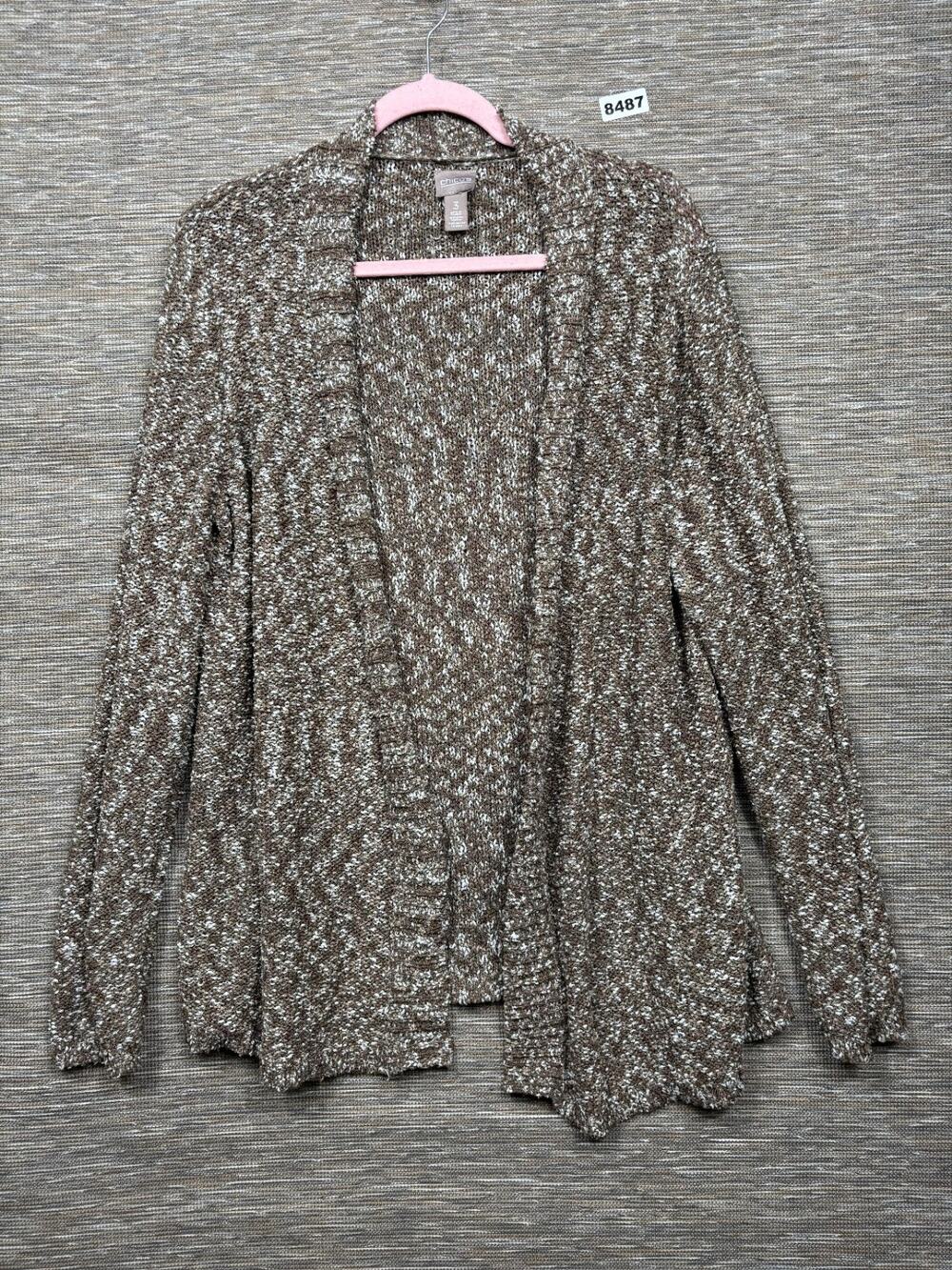 Chico's Drape-Front Cardigan Sweater Womens Size 3 US XL Brown White Super Soft